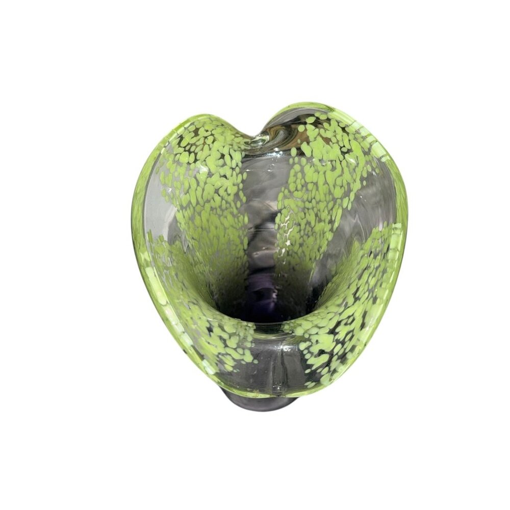 Lime Green Amethyst Purple Flared Edge Art Glass Murano Style Vase - Picture 7 of 10